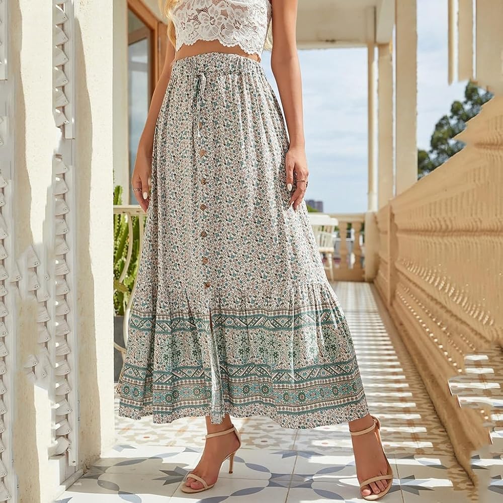 Amazon.com: Women's Floral Print Midi Skirts Ethnic Tied